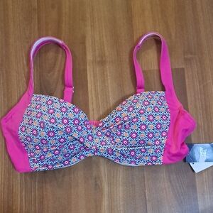 Lands' End Pink Floral Bikini Top